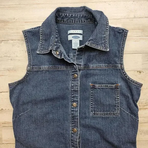 Old Navy Women’s Sleeveless Collared Denim Button Up Shirt Dress Sz 4 Cotton - Picture 2 of 6